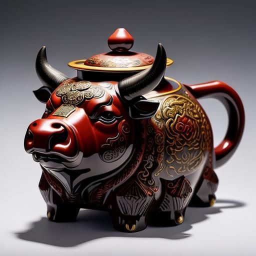 Ornate Bull Teapot on China Table Setting