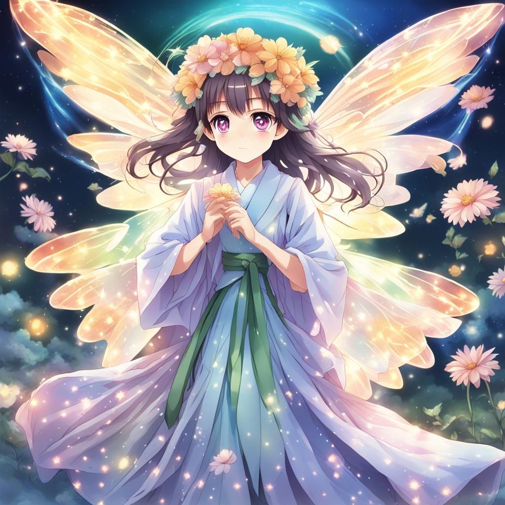 Anime Flower Fairy with Flickering Wings