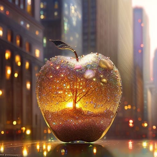 New York City in Glass Apple, Digital Art