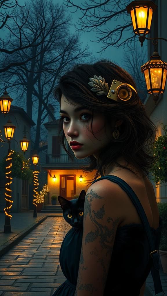 Misty Road Portrait in Hyperdetailed Art Nouveau Style