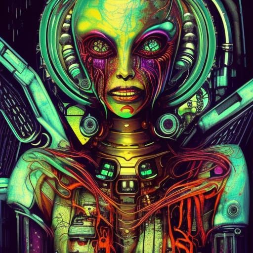 Cosmic Cyberpunk Alien: Gritty Sci-Fi Concept Art