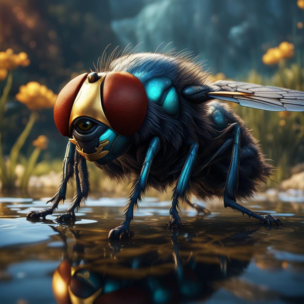 Fly Drinking Reflected Light: Detailed Matte Painting