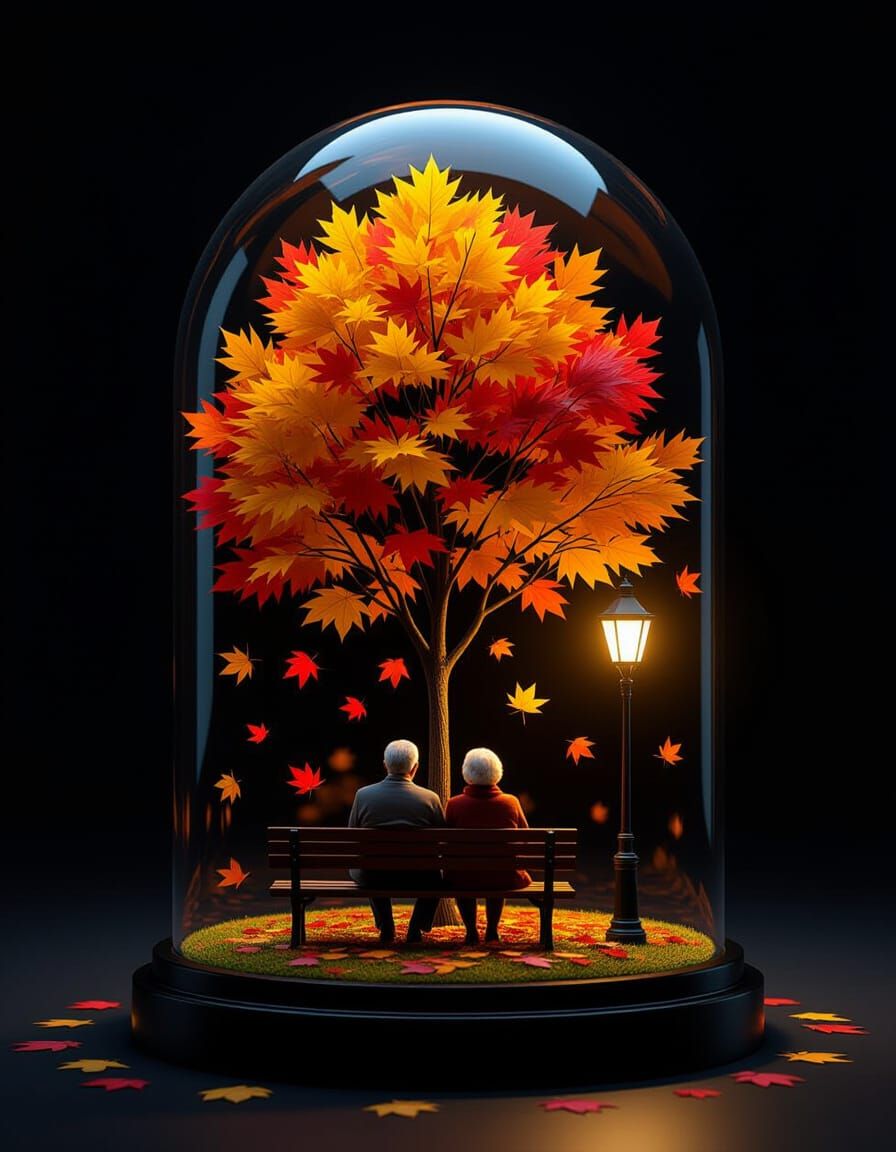 Autumn Maple Tree in Capsule with Elderly Couple