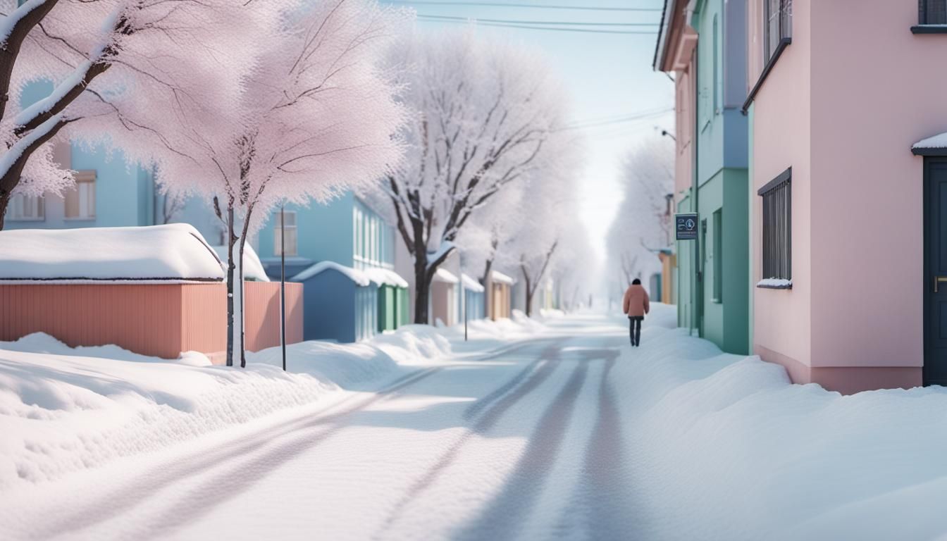 Snowy Pastel Suburb Street in Stop Motion