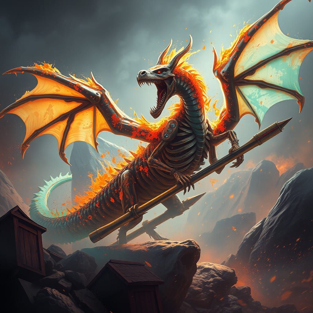 Cyberpunk Dragon Skeleton Duel in Triadic Colors