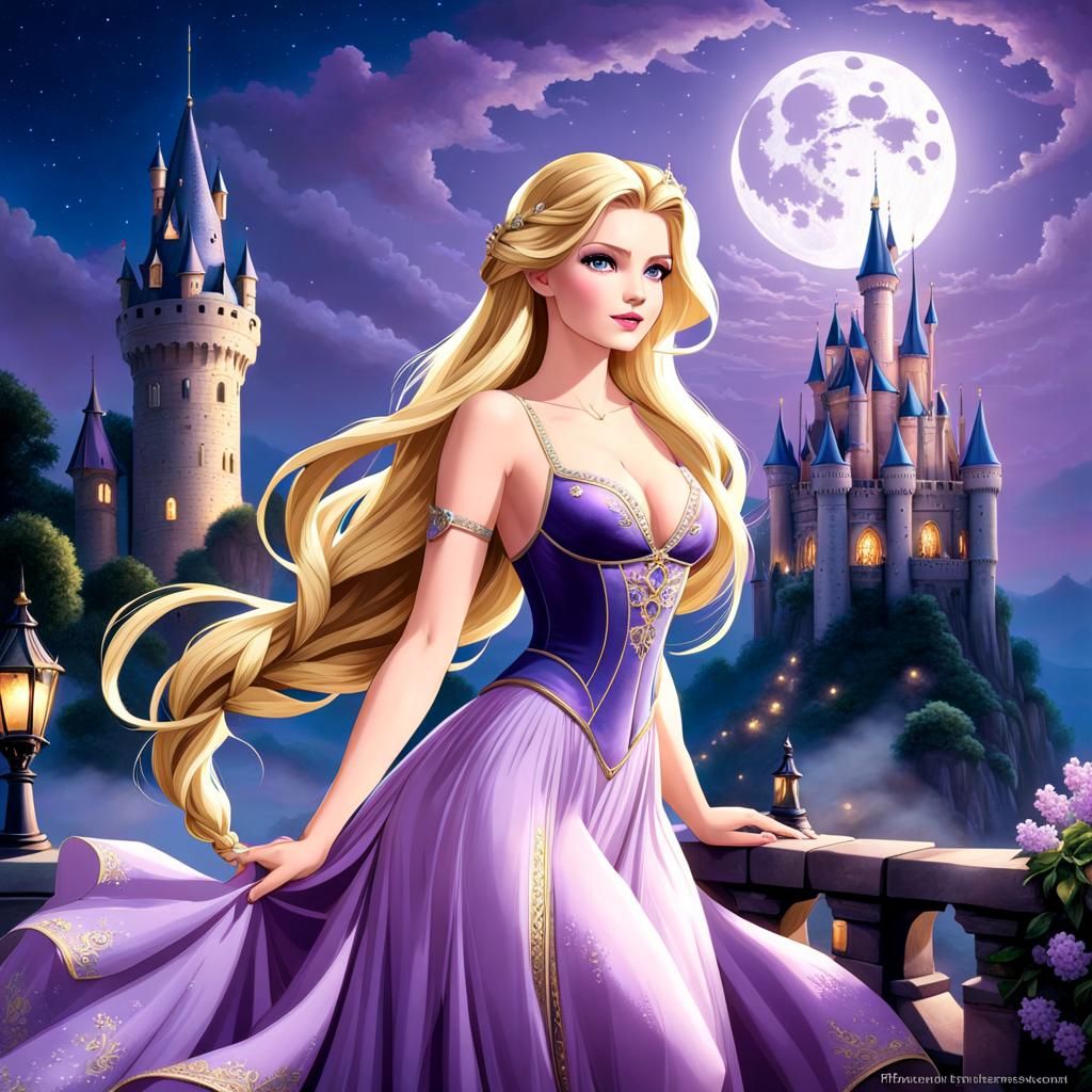 Rapunzel in Lilac Gown with Long Braided Hair