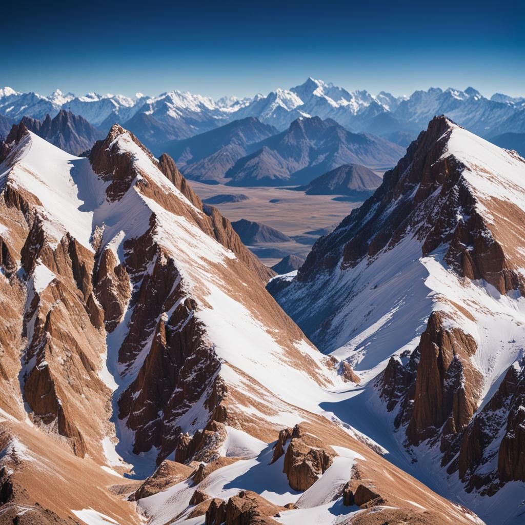 Snow-Capped Sandstone Mountains Under Blue Sky