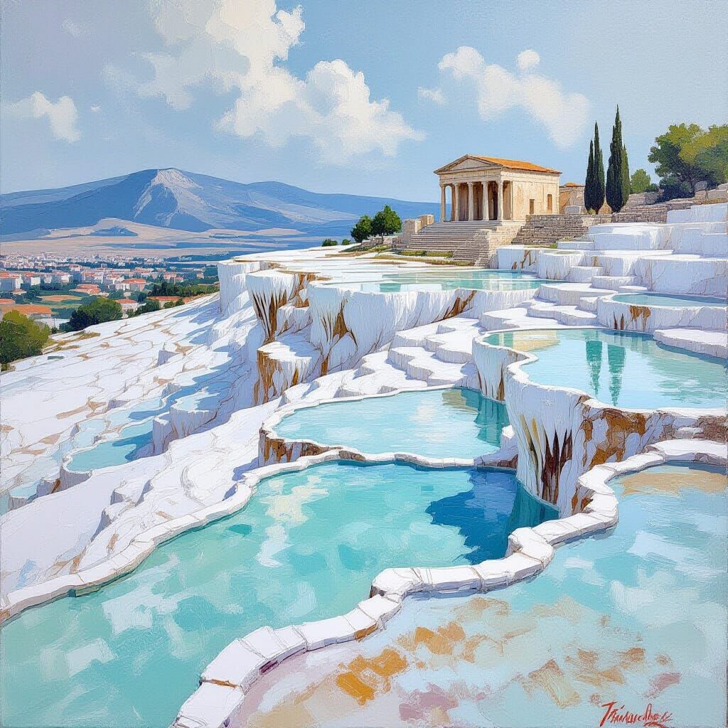 Impasto Abstract Painting of Pamukkale's Travertine Terraces