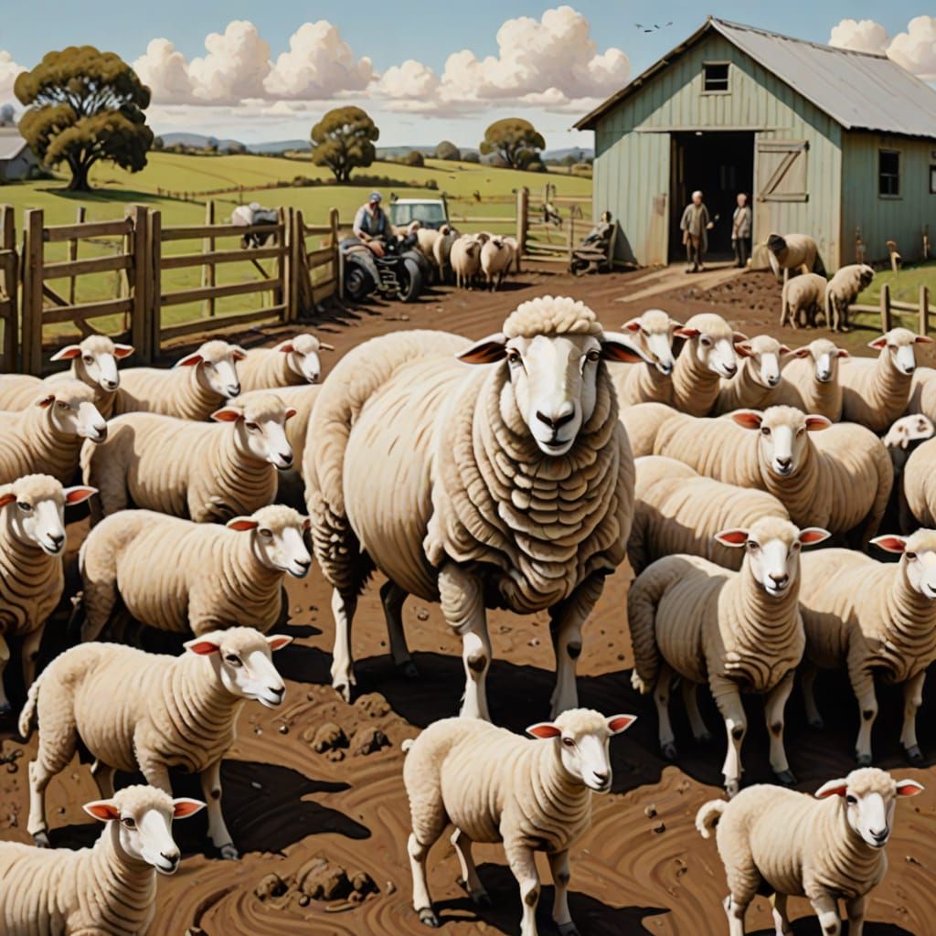 Dadaism Sheep Anti-War Art in Pastel Colors