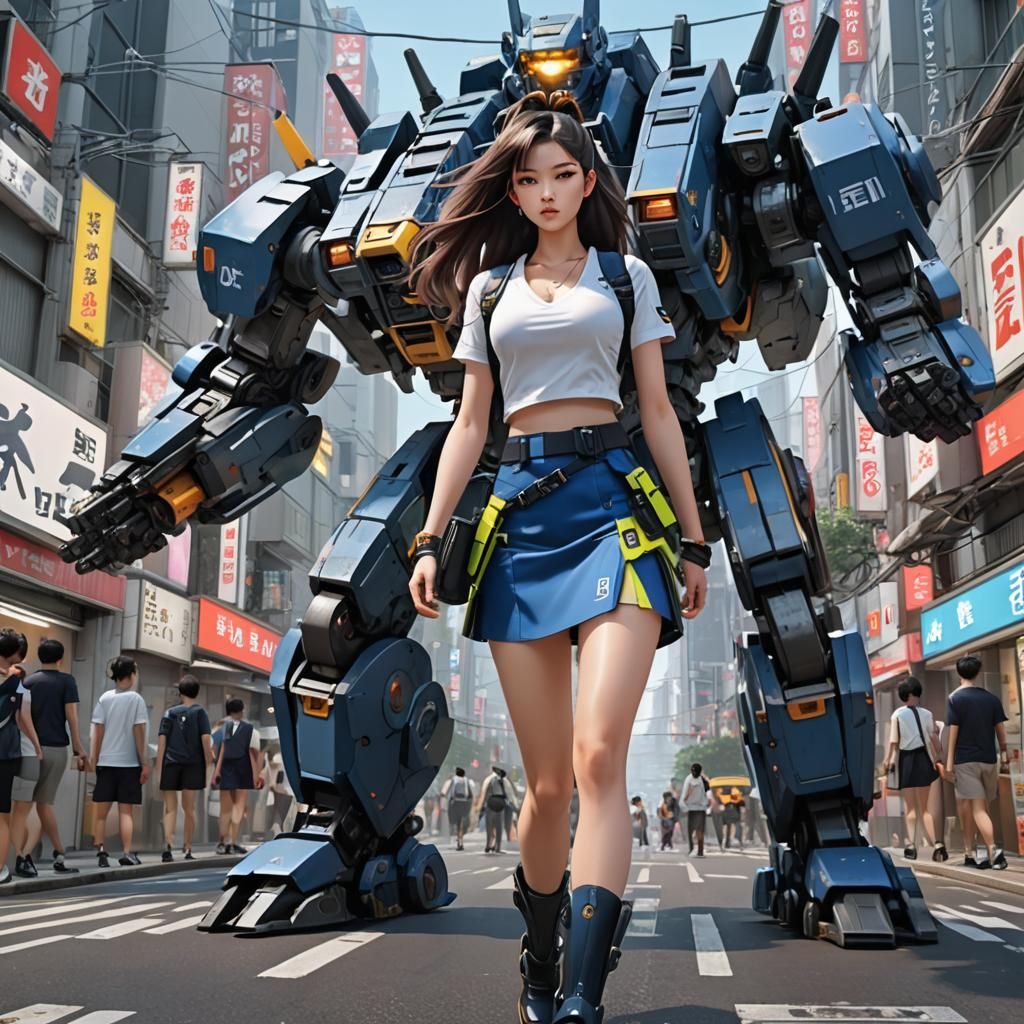 Korean Woman in Tokyo Mech Battle, Anime Art