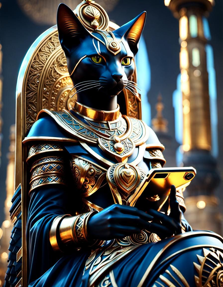 Goddess Bastet with iPhone, Digital Splash Art