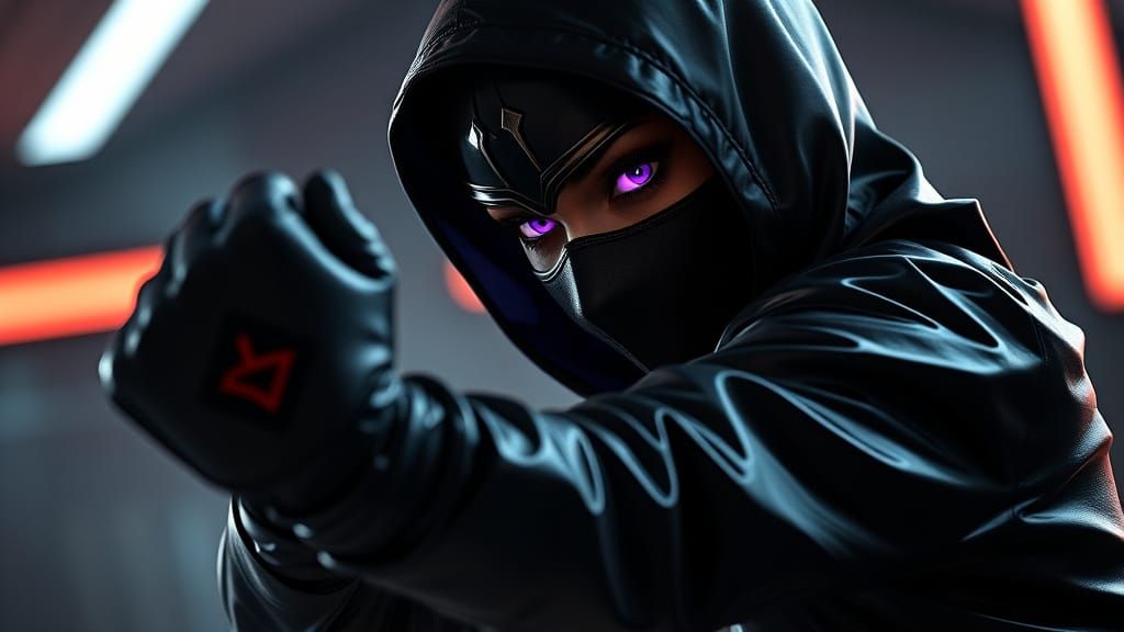 Female Assassin in Futuristic Dojo, Hyperrealistic Style
