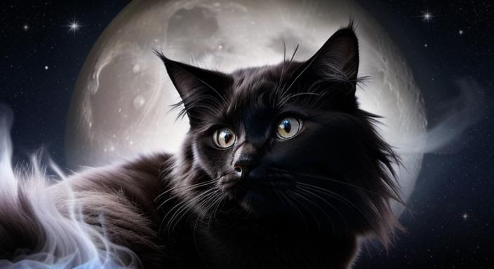 Celestial Angora Cat Made of Stars and Smoke