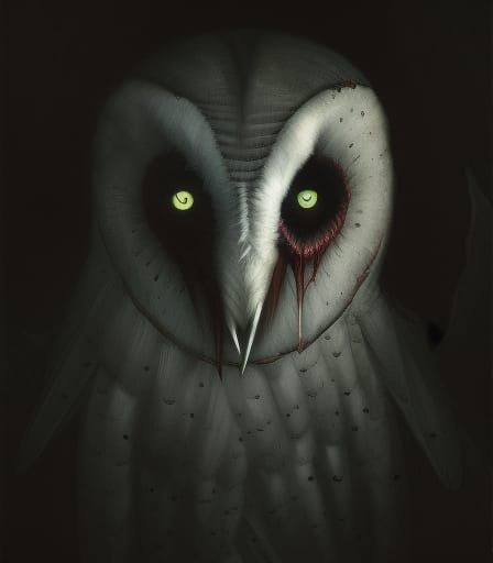 Sinister Barn Owl: Gothic Horror Illustration