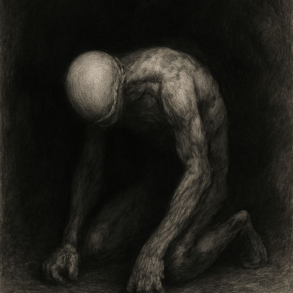 Intense Pencil Sketch of a Broken Figure