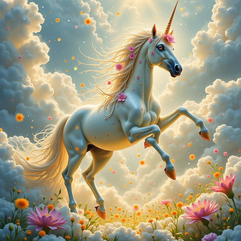 Majestic Unicorn Releasing Gold and Silver Rain