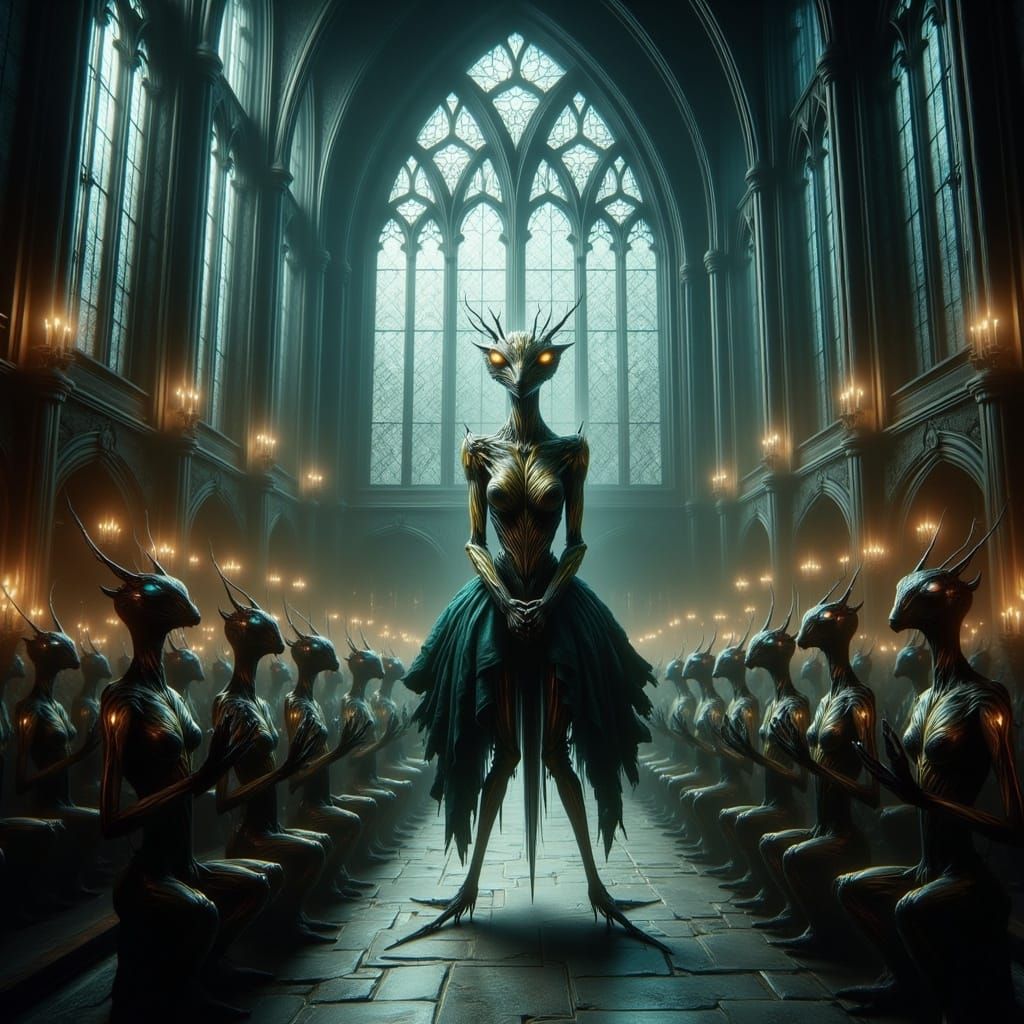 Praying Mantis Congregation in Gothic Church