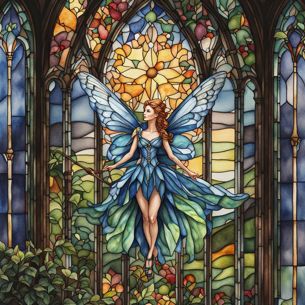 Watercolor Stained Glass Fairy Art