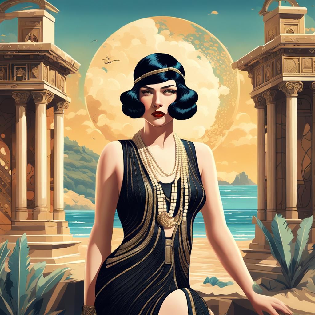Art Deco Flapper on Roman Beach in Unreal Engine