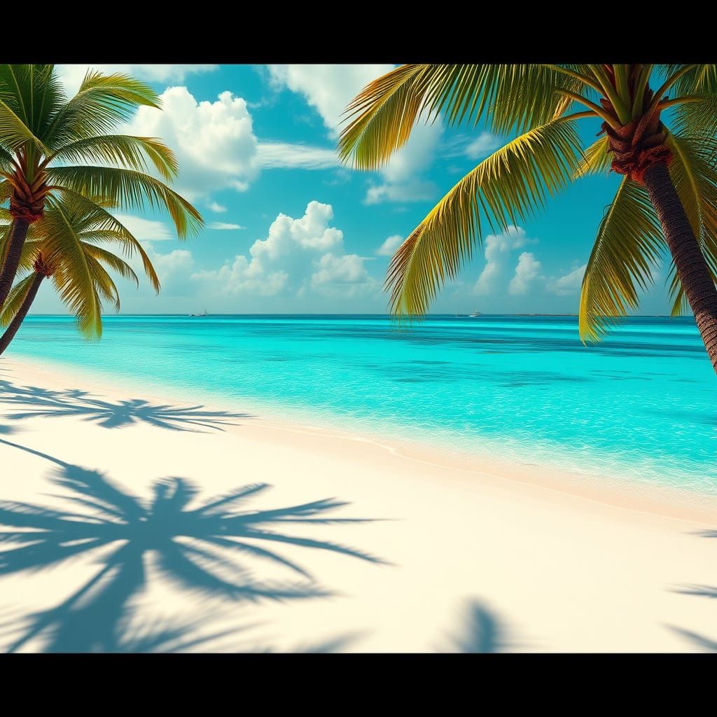 Turquoise Maldives Paradise with Palm Trees and Crystal Skie...