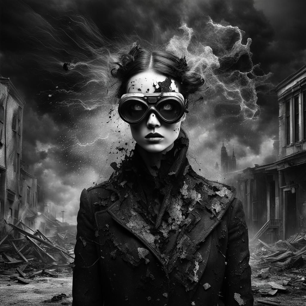 Gothic Model in Fire and Sparks, Grainy Photography