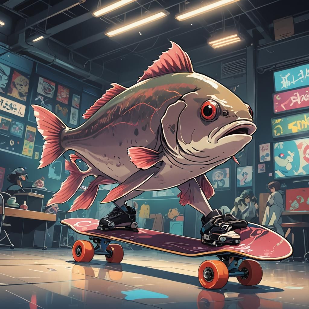 Skate Fish in Club: Manga-Style Anime Art