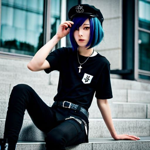 Anime Non-Binary Goth E-Girl in Digital Style