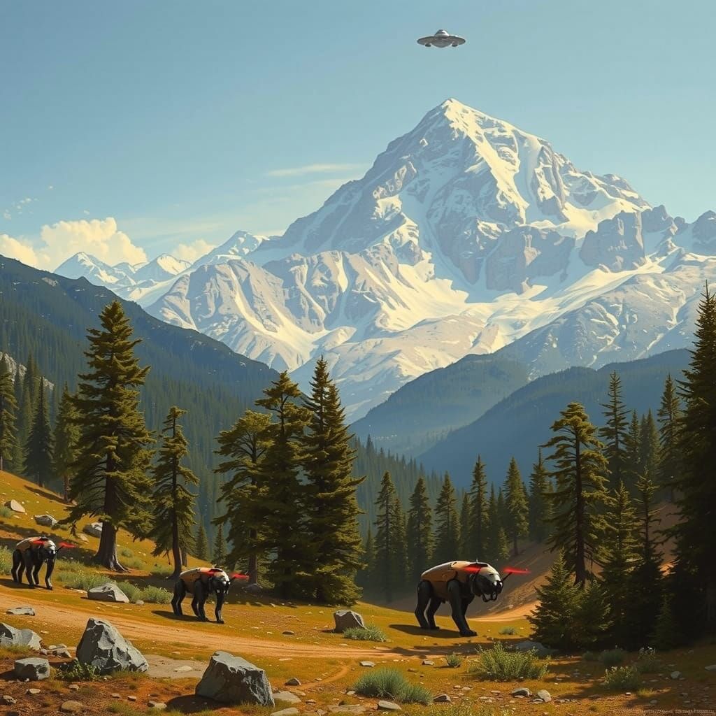 Massive Spaceship Casts Ominous Shadow Over Futuristic Mount...