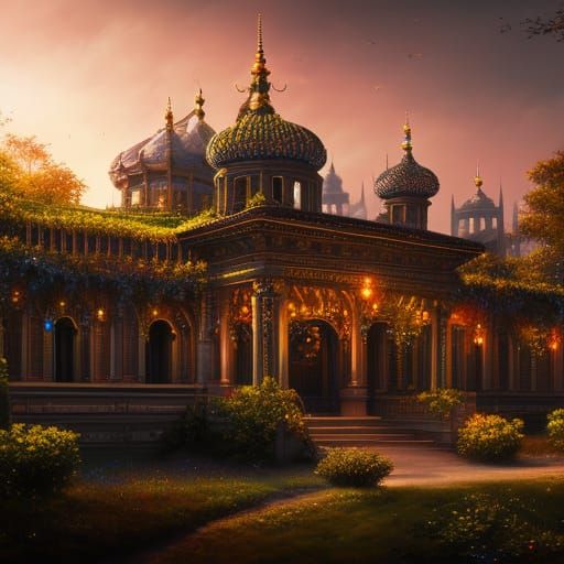 Ornate Baroque Architecture with Blooming Garden