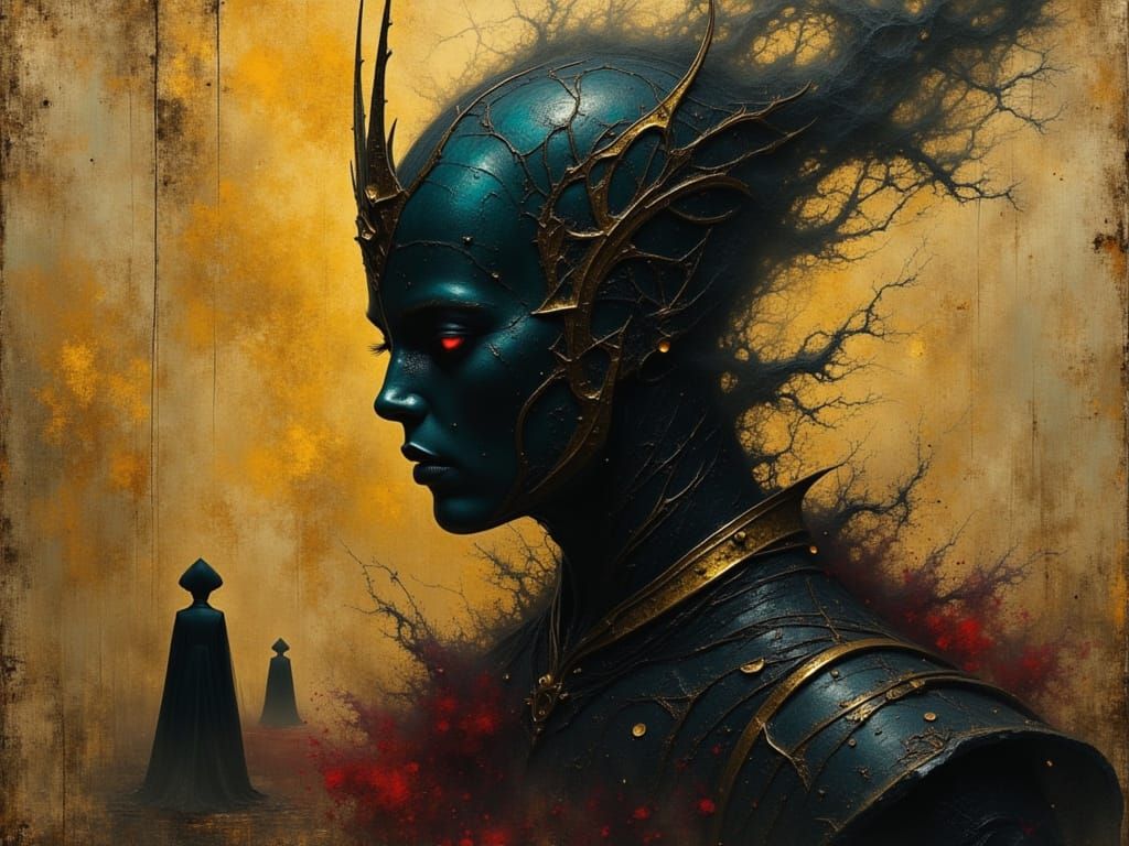 Regal Shadow Figures Before Titan, Hyperdetailed Lighting