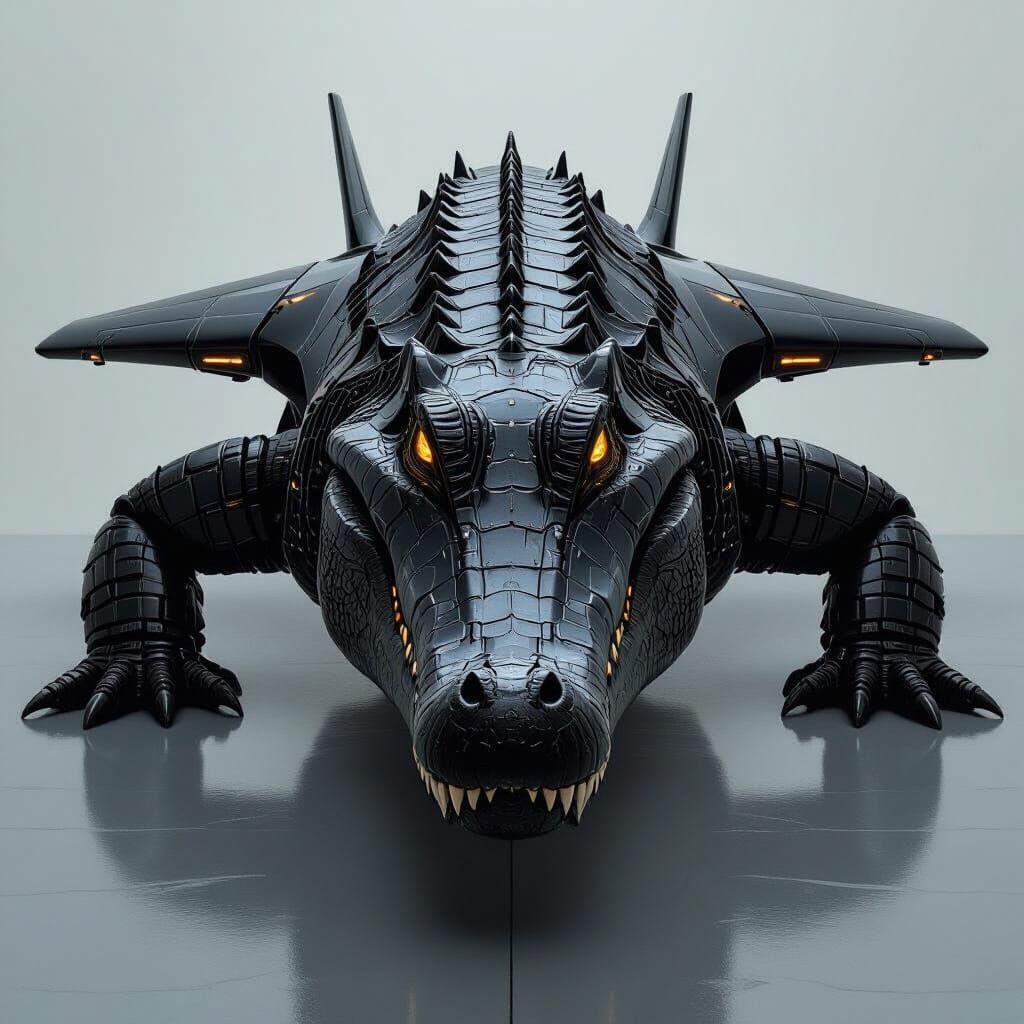 Biomechanical Plane Fuses with Crocodile in Futuristic Style