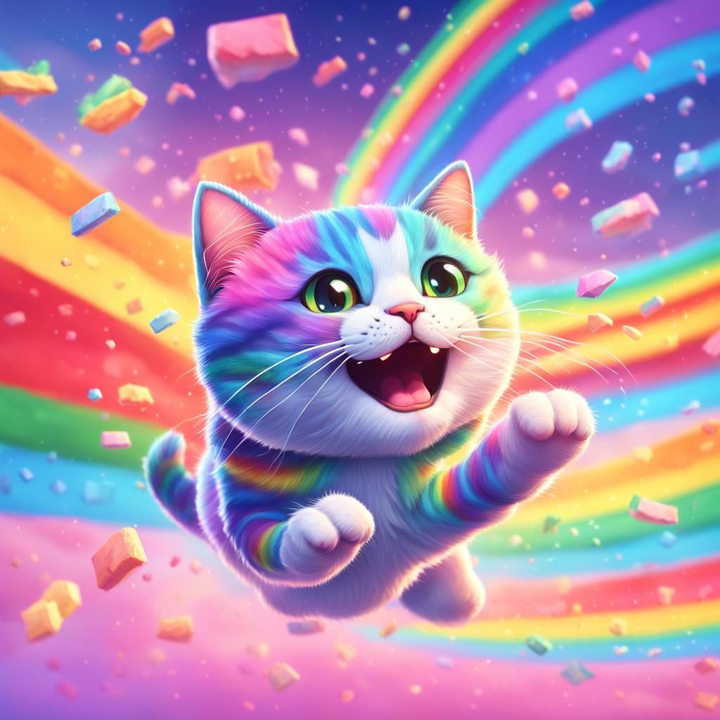 Hyperrealistic Nyan Cat with Rainbow Trail