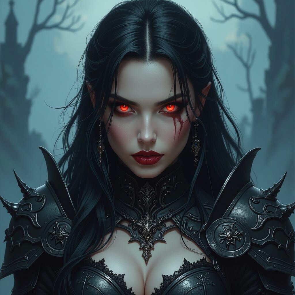 Female Warrior in Gothic Armor in Dark Fantasy Style