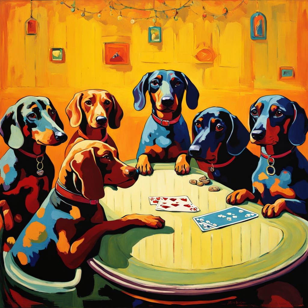 Canine Poker Players in Neo-Impressionist Style