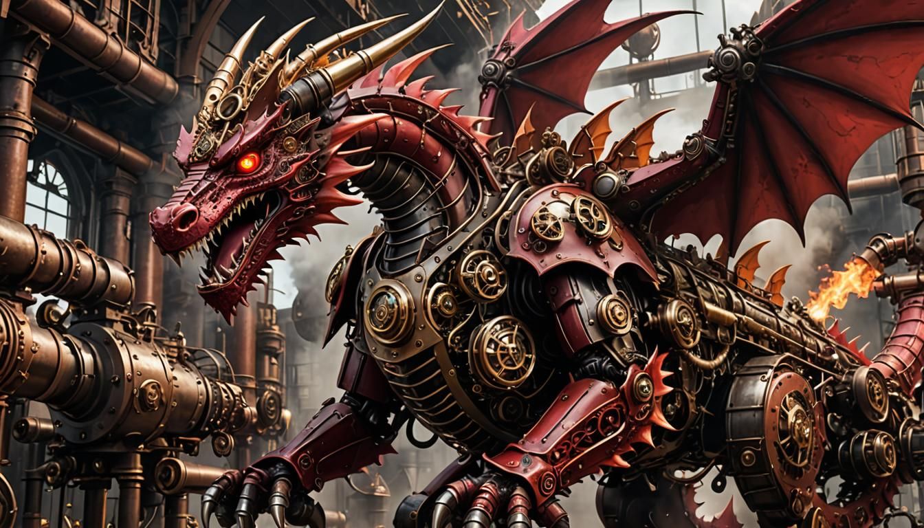 Clockwork Steampunk Dragon Breathes Fire