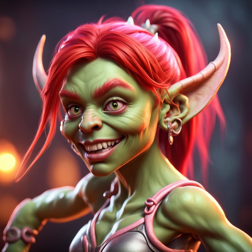 Redhead Goblin Dancer in 3D Game Style