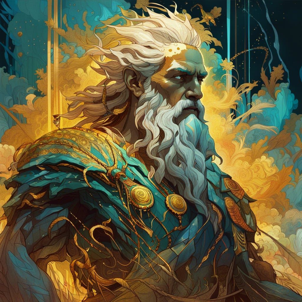 Zeus on Battlefield in Luminous Digital Painting