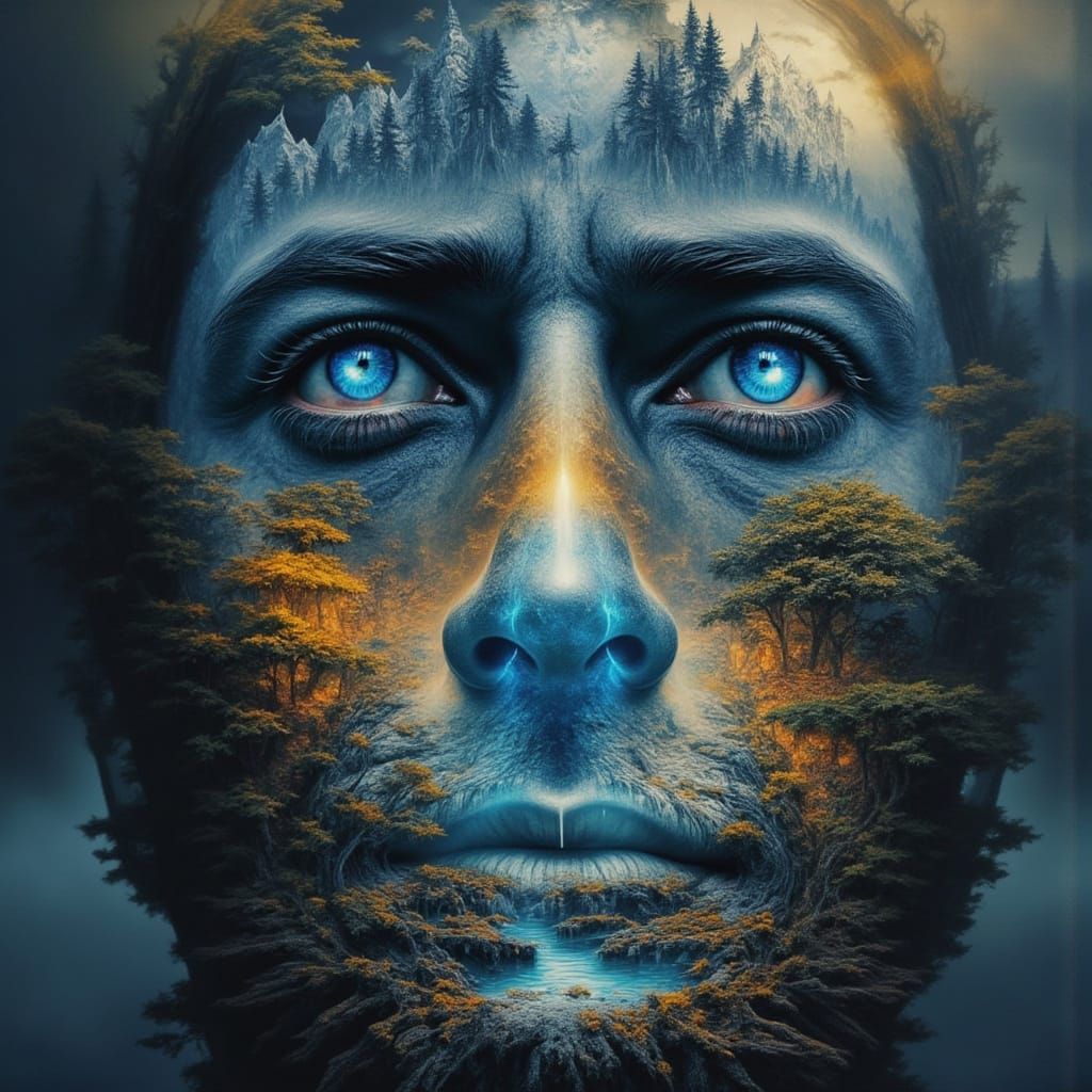 Surreal World Inside Water Drop: Man's Nose Landscape