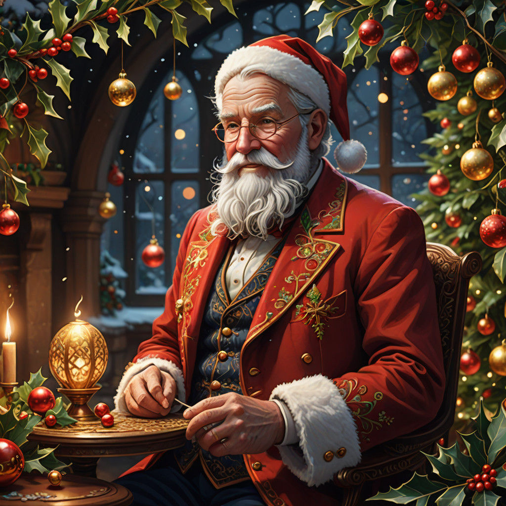 Vibrant Jolly Santa in Winter Wonderland