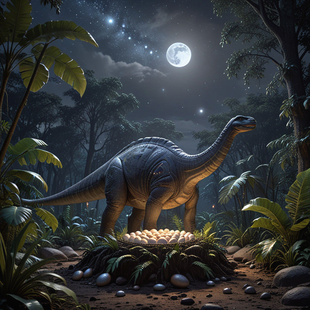 Mother Brontosaurus Under a Celestial Display