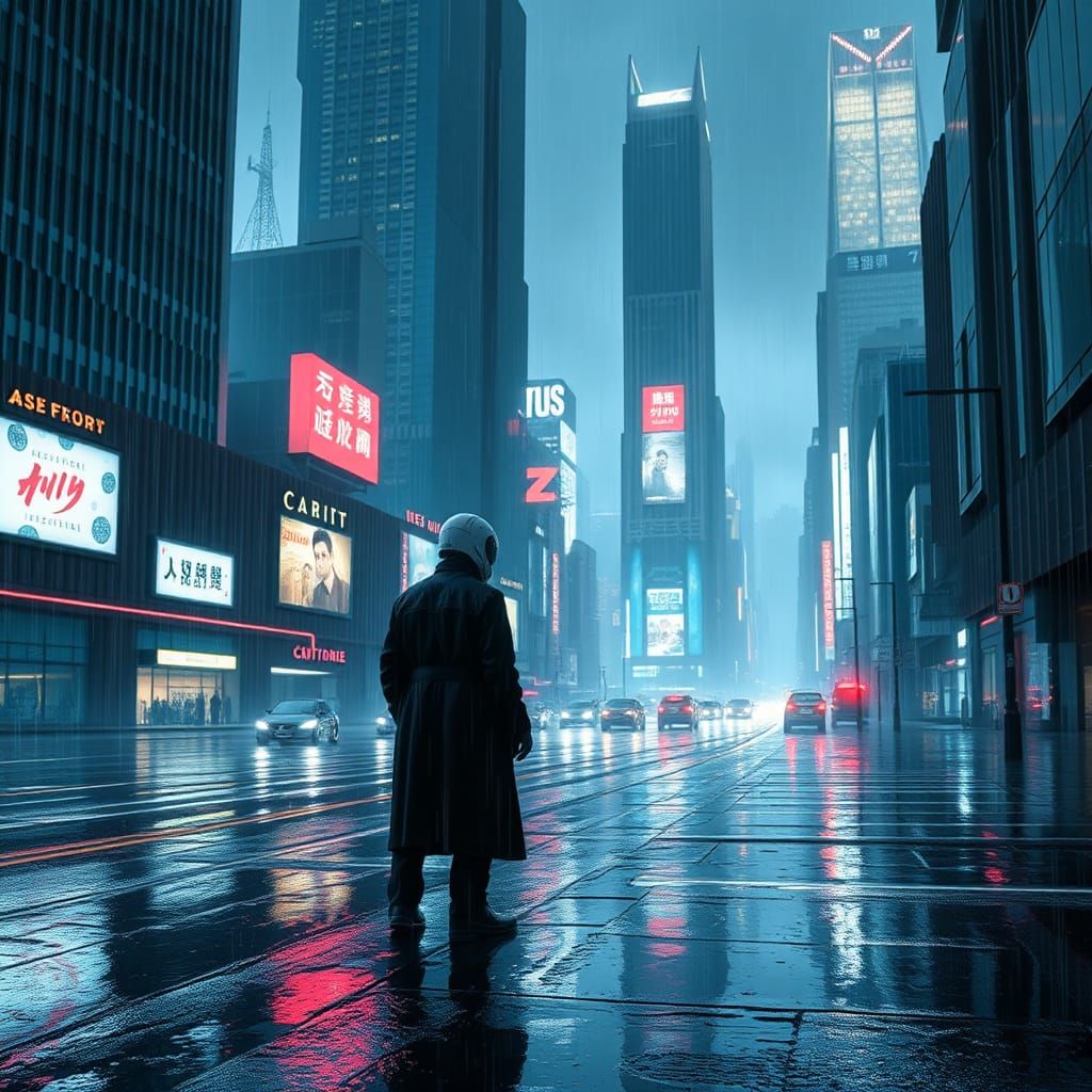 Futuristic Cityscape at Night in Cyberpunk Style