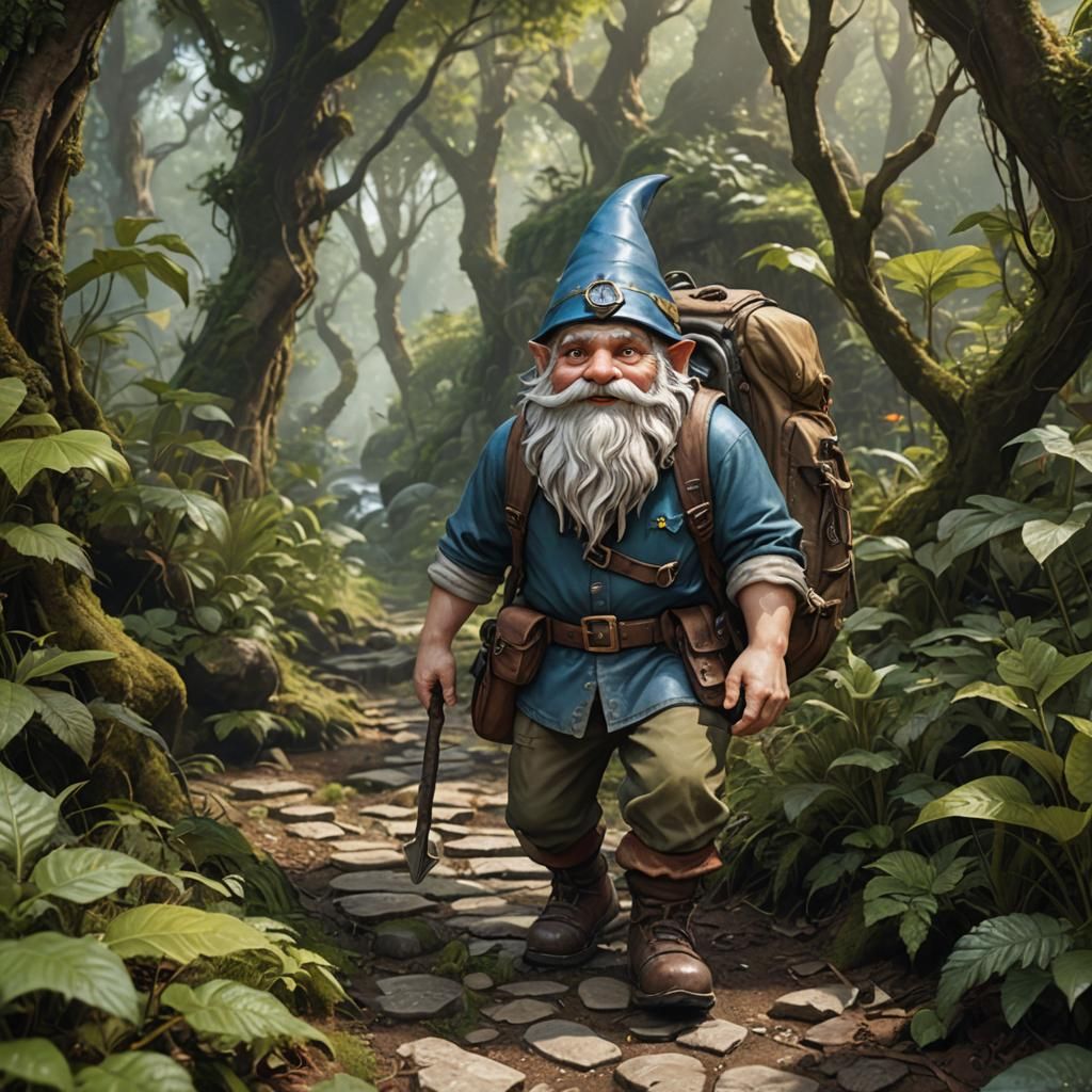 A gnome adventurer setting out on a quest to explore the unk...
