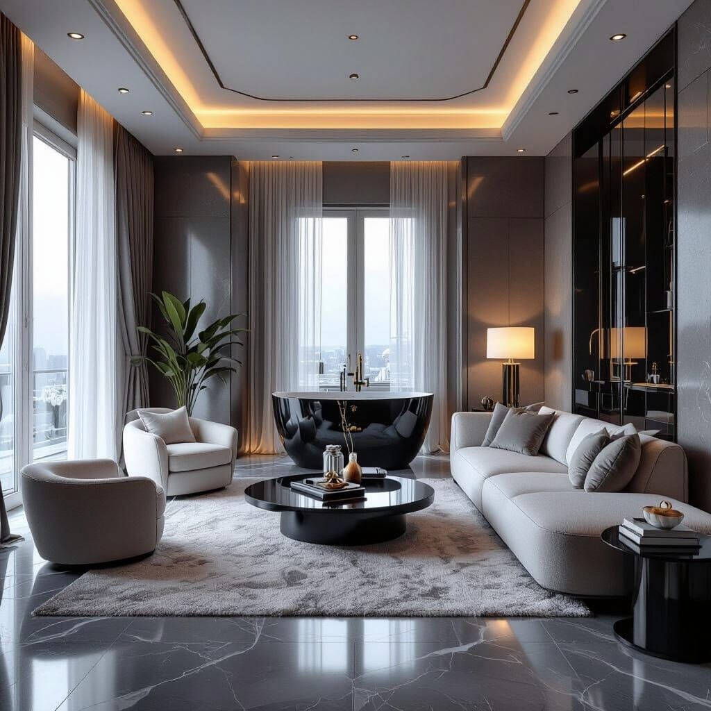 Dreamy Living Room with Integrated Bathroom Fixtures