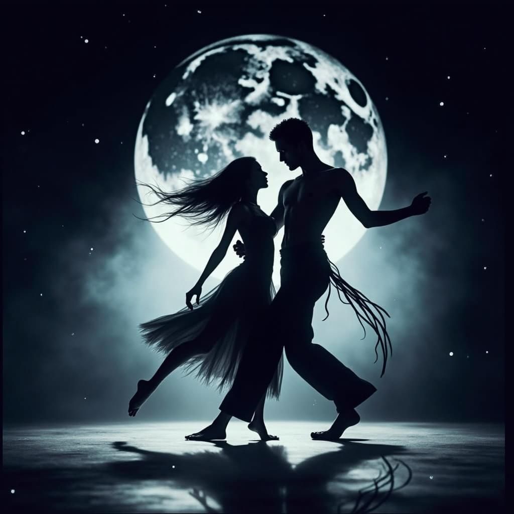 Mystical Dance Under Moonlight, in Dark Surrealism Style