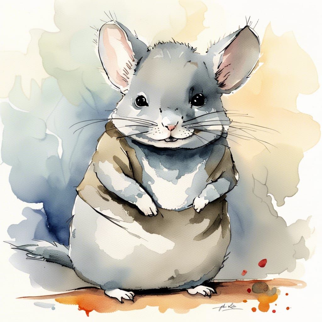 Whimsical Chinchilla in Watercolor Style