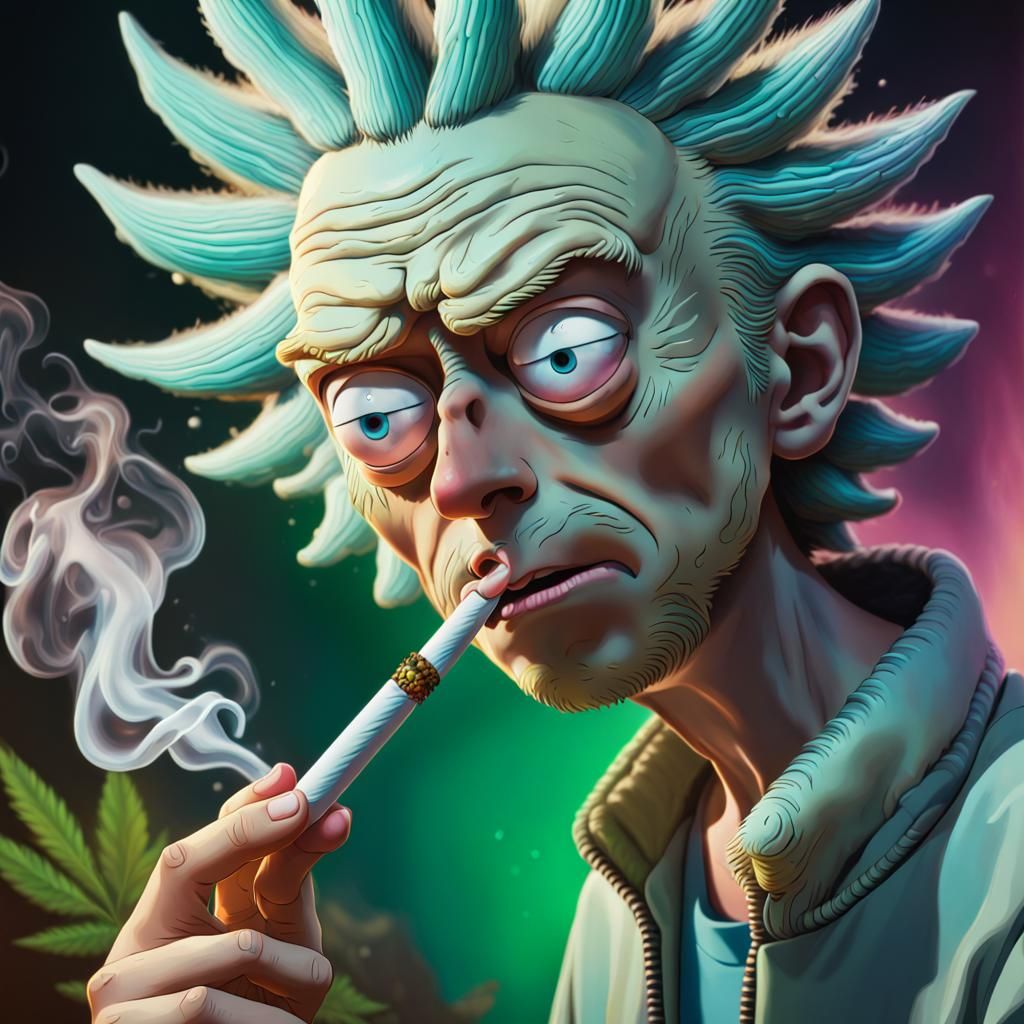 Hyperrealistic Rick and Morty Smoking Marijuana