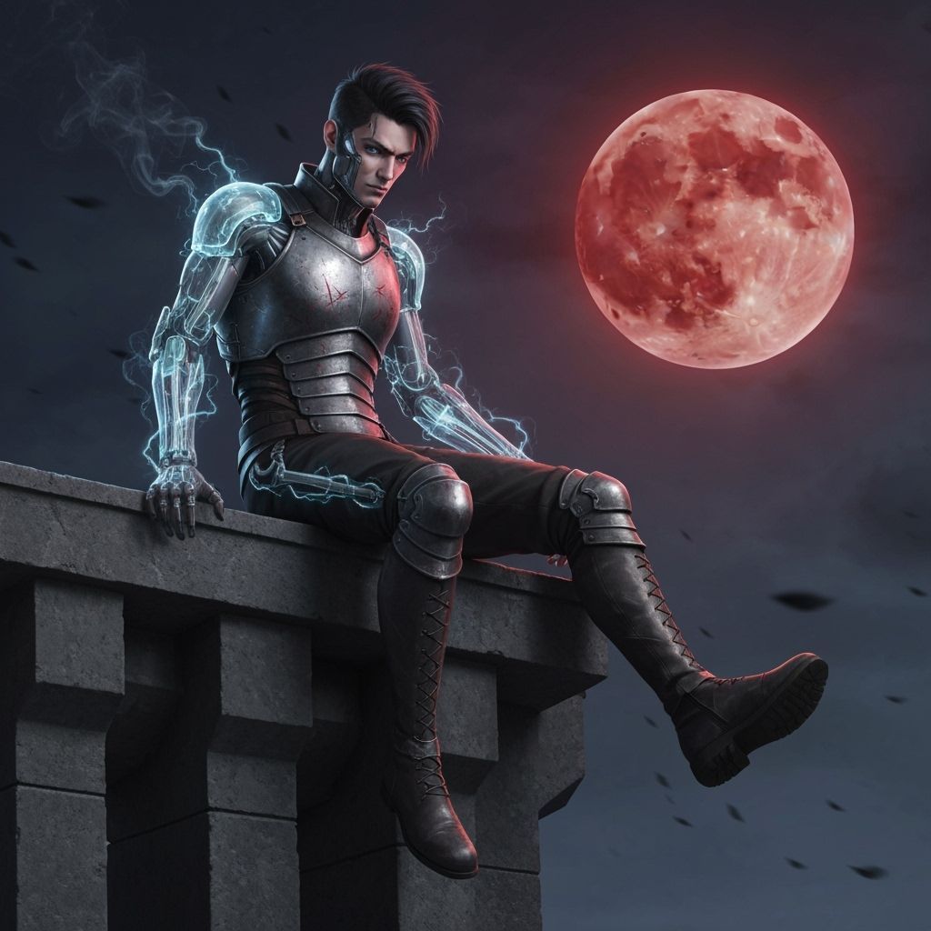 Goth Cyborg Enforcer on Castle Parapet