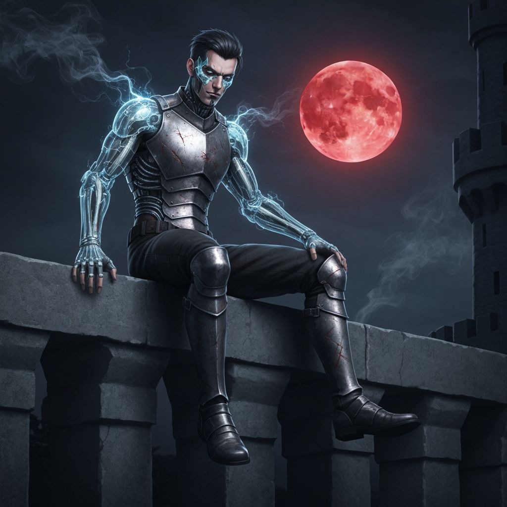 Goth Cyborg Enforcer on Castle Parapet