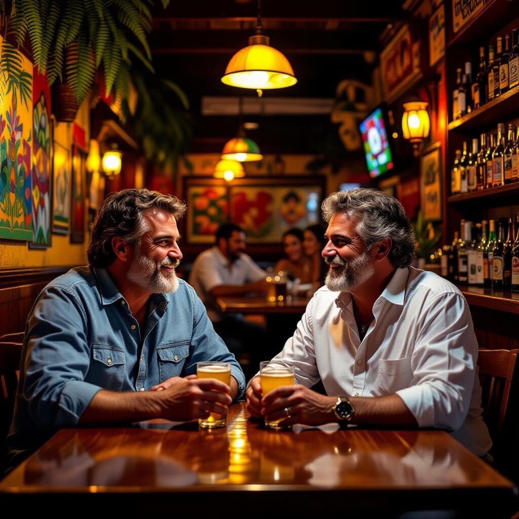 Bolsonaro and Lula Enjoying Drinks, Brazilian Art Style