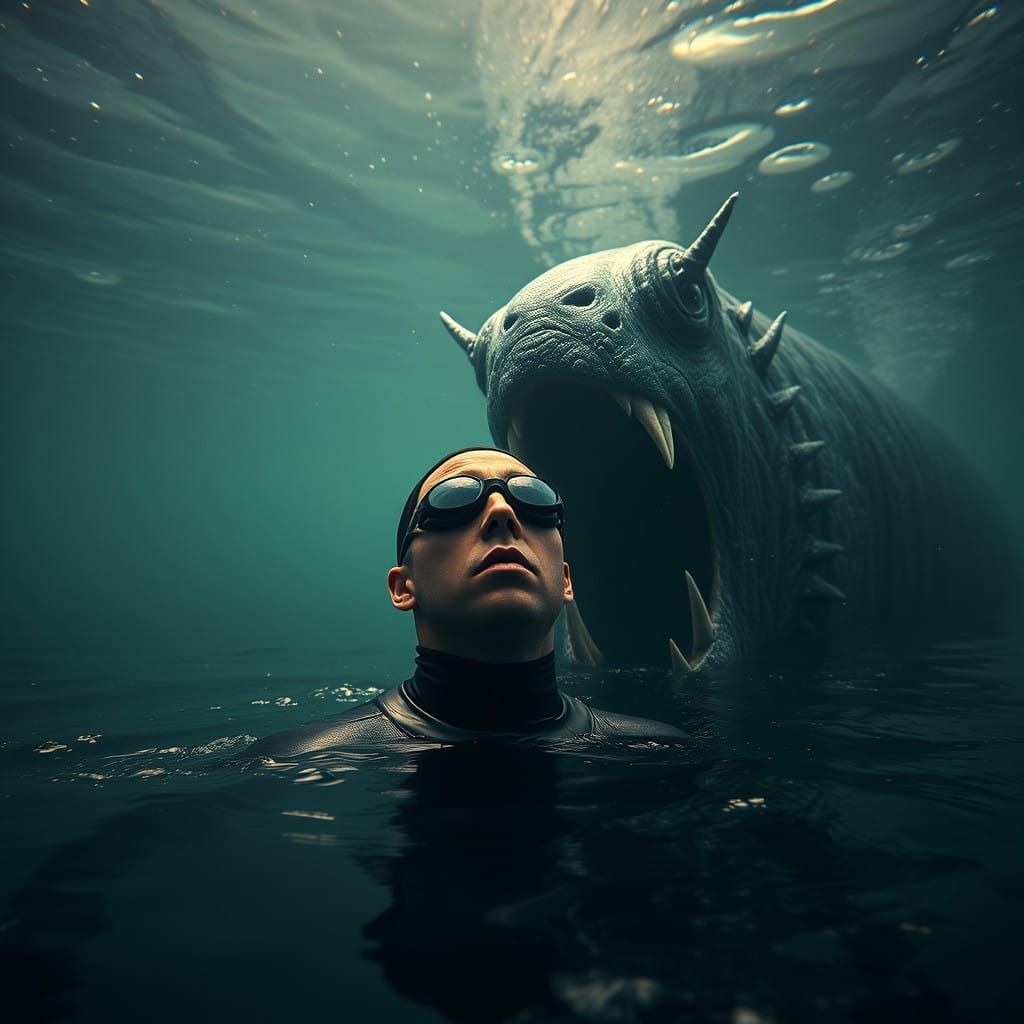 Eldritch Nightmare Underwater Horror Scene in Hyper-Realisti...